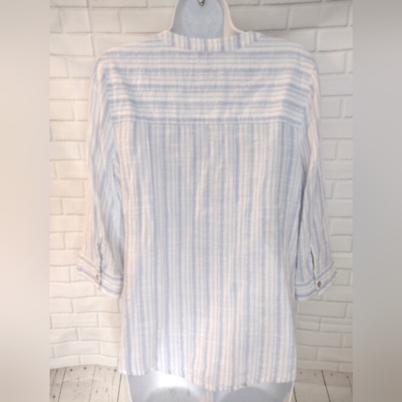 Cathy Petite White and Blue Striped Blouse - Picture 6 of 10